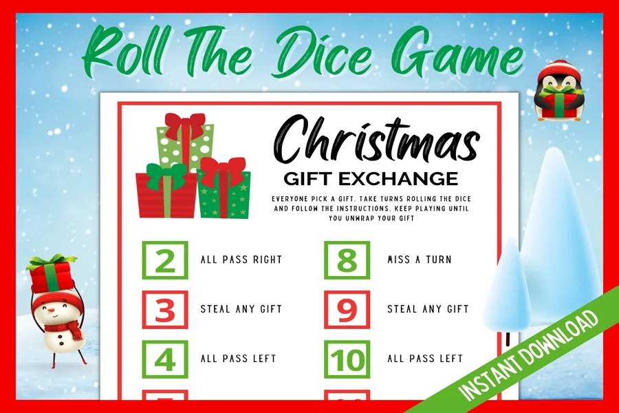 Christmas Dice Game Gift Exchange Rules Printable